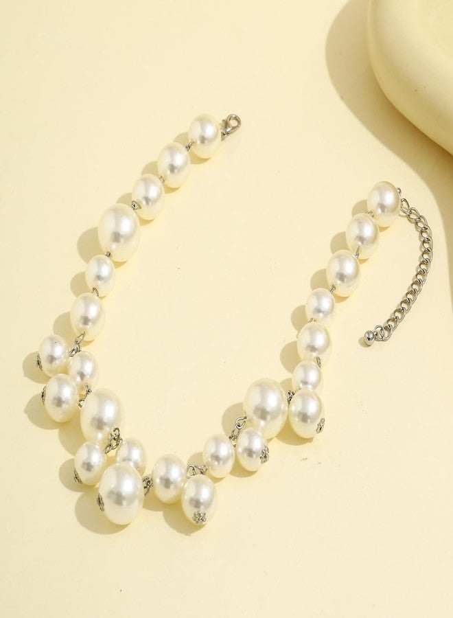 eartif Women's Big Pearl Statement Choker Necklace, White, 15-20mm, 16.5"+2" Extender, High Lustre Imitation Pearls, Wedding Pearl Jewelry - Image 5
